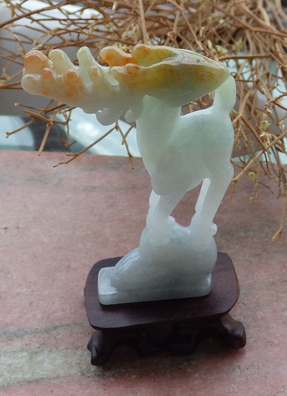 Certified Red Yellow Green 100% Natural A Jade jadeite Display Deer 梅花鹿 516924 ** Include woodstand ** TN