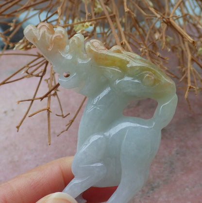 Certified Red Yellow Green 100% Natural A Jade jadeite Display Deer 梅花鹿 516924 ** Include woodstand ** TN