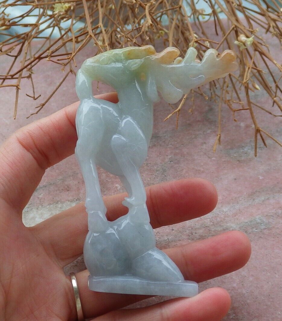 Certified Red Yellow Green 100% Natural A Jade jadeite Display Deer 梅花鹿 516924 ** Include woodstand ** TN