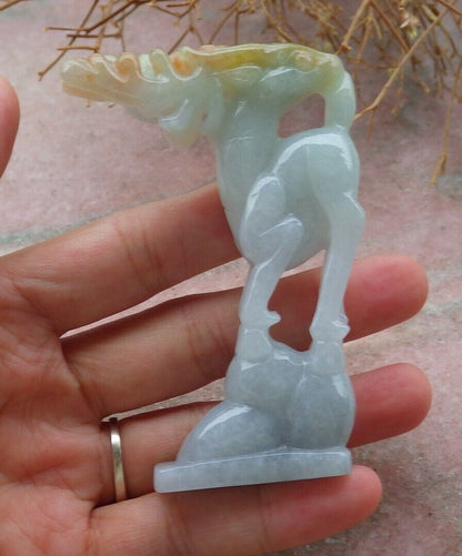 Certified Red Yellow Green 100% Natural A Jade jadeite Display Deer 梅花鹿 516924 ** Include woodstand ** TN