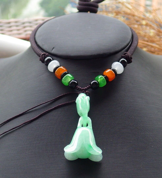 Certified Green 100% Natural A Jade jadeite pendant Rose Flower Necklace W Ring 花开富贵 517015 TN