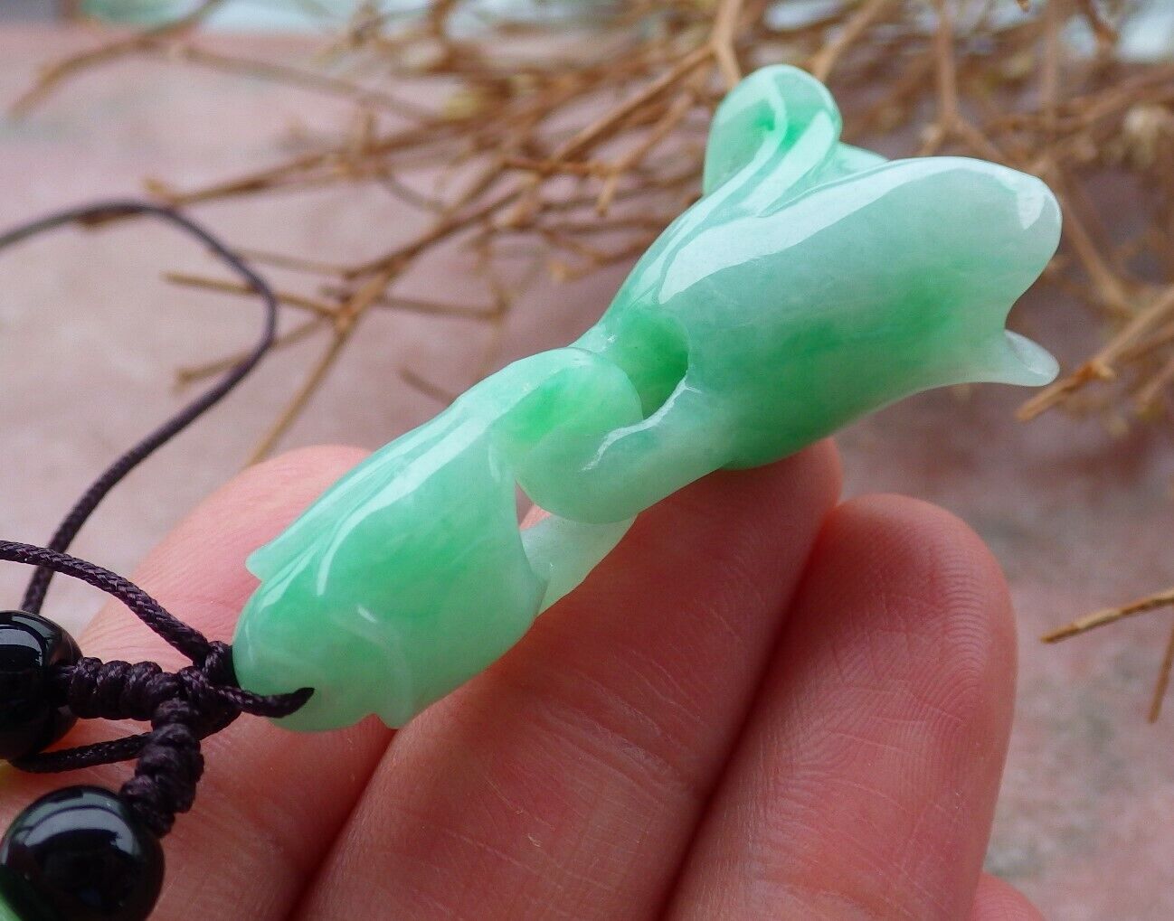 Certified Green 100% Natural A Jade jadeite pendant Rose Flower Necklace W Ring 花开富贵 517015 TN