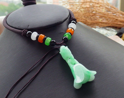 Certified Green 100% Natural A Jade jadeite pendant Rose Flower Necklace W Ring 花开富贵 517015 TN