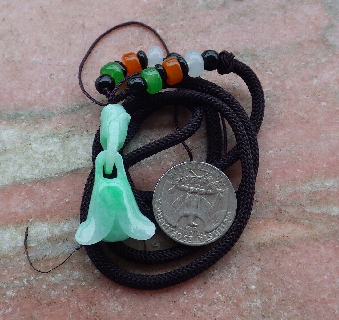 Certified Green 100% Natural A Jade jadeite pendant Rose Flower Necklace W Ring 花开富贵 517015 TN