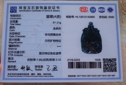 Certified Black 100% Natural A Jade jadeite pendant Display Dragon Fish Snuff Bottle 517513 ** It have The Jade Screw Top fit the Bottle ** TN