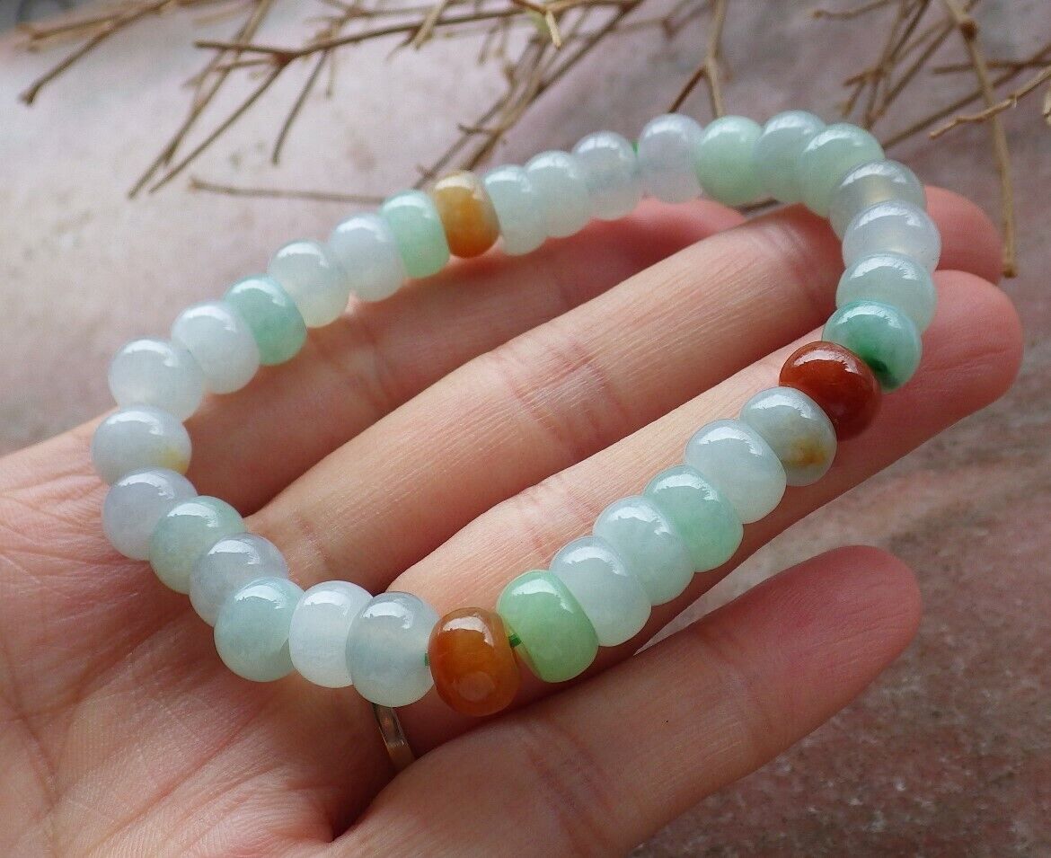 Certified Green 100% Natural A JADE Jadeite Bead Beads Bangle Circle Bracelet 手链 517569   ** It can adjust  6.5 inches  to  8 inches TN
