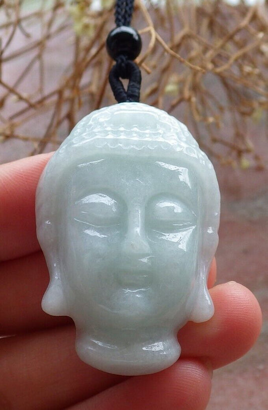 Certified Pale Green 100% Natural A Jade jadeite pendant Shakyamuni Buddha God Head Necklace 释迦牟尼 517598 TN