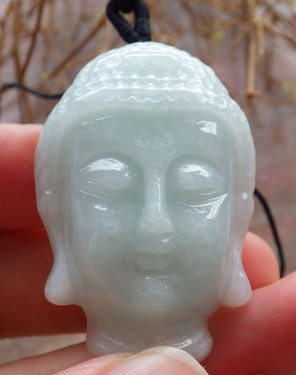 Certified Pale Green 100% Natural A Jade jadeite pendant Shakyamuni Buddha God Head Necklace 释迦牟尼 517598 TN