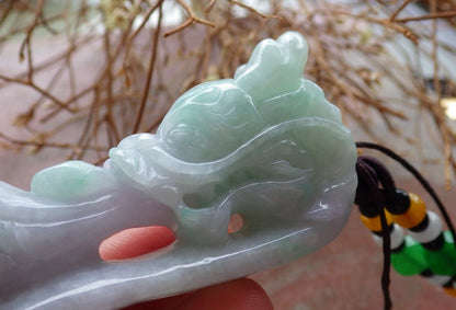 Certified Green Pale Lavender 100% Natural A Jade jadeite Pendant Dragon Pi Xiu Bat Lotus Flower Ruyi Hook Necklace 龙钩 517612 TN