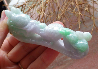 Certified Green Pale Lavender 100% Natural A Jade jadeite Pendant Dragon Pi Xiu Bat Lotus Flower Ruyi Hook Necklace 龙钩 517612 TN