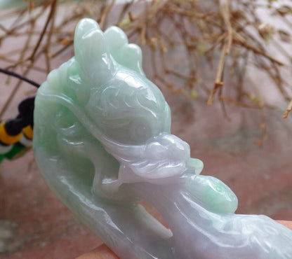 Certified Green Pale Lavender 100% Natural A Jade jadeite Pendant Dragon Pi Xiu Bat Lotus Flower Ruyi Hook Necklace 龙钩 517612 TN
