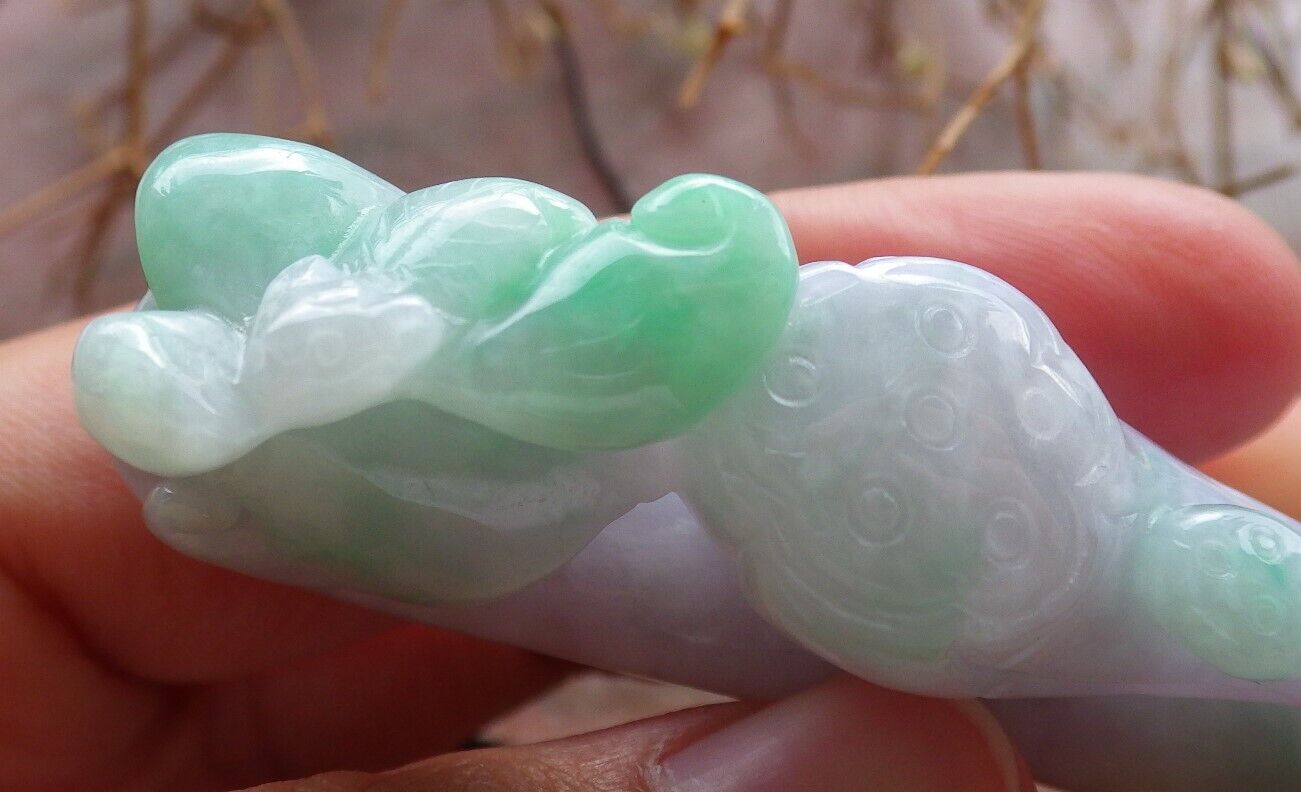 Certified Green Pale Lavender 100% Natural A Jade jadeite Pendant Dragon Pi Xiu Bat Lotus Flower Ruyi Hook Necklace 龙钩 517612 TN