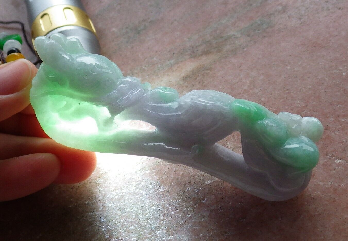 Certified Green Pale Lavender 100% Natural A Jade jadeite Pendant Dragon Pi Xiu Bat Lotus Flower Ruyi Hook Necklace 龙钩 517612 TN