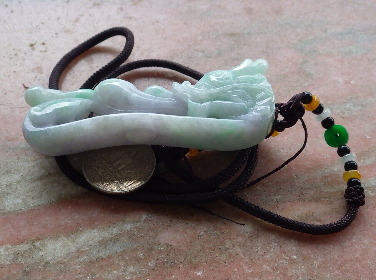 Certified Green Pale Lavender 100% Natural A Jade jadeite Pendant Dragon Pi Xiu Bat Lotus Flower Ruyi Hook Necklace 龙钩 517612 TN