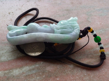 Certified Green Pale Lavender 100% Natural A Jade jadeite Pendant Dragon Pi Xiu Bat Lotus Flower Ruyi Hook Necklace 龙钩 517612 TN