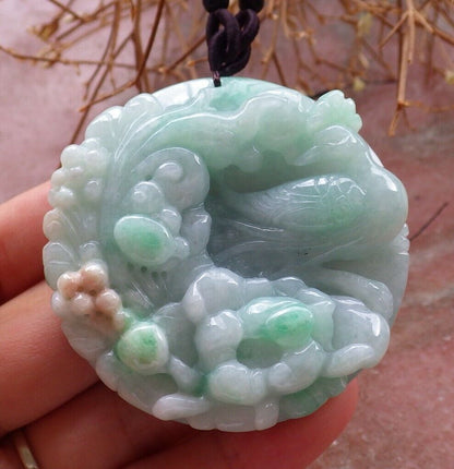 Certified Green Yellow 100% Burma Natural A Jade jadeite Pendant Phoenix Bird Lotus Flower Necklace 鸟语花香 517623 TN