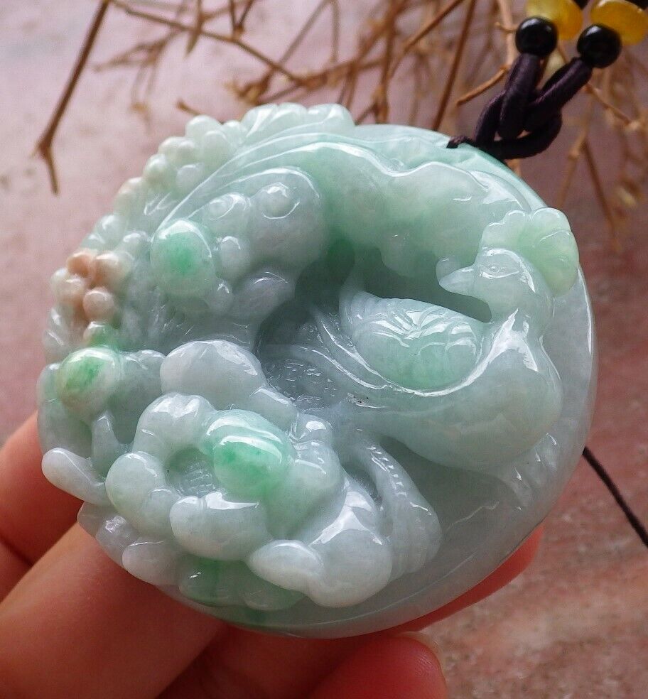 Certified Green Yellow 100% Burma Natural A Jade jadeite Pendant Phoenix Bird Lotus Flower Necklace 鸟语花香 517623 TN