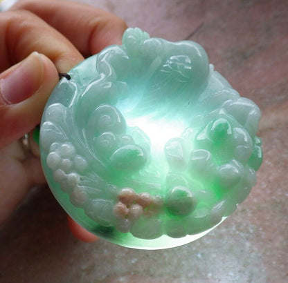 Certified Green Yellow 100% Burma Natural A Jade jadeite Pendant Phoenix Bird Lotus Flower Necklace 鸟语花香 517623 TN