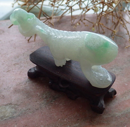 Certified Green 100% Natural A Jade jadeite Display Dragon Lizard Lotus Flower Ruyi Money Coin 龙蜥蜴 517632 ** Include woodstand ** TN