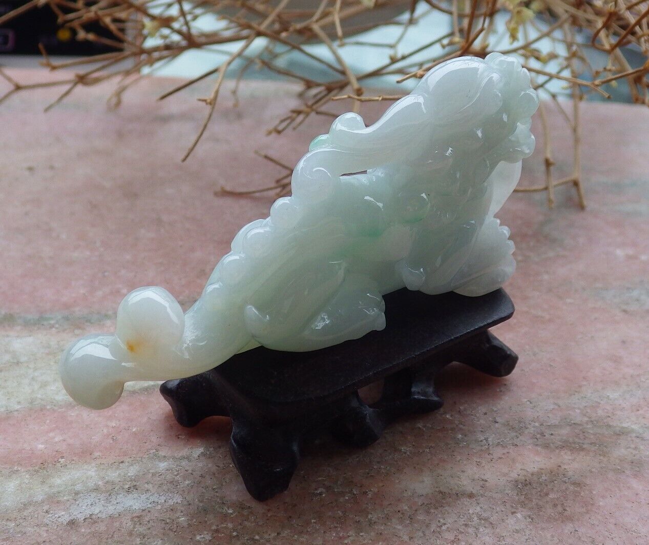 Certified Green Yellow 100% Burma Natural A Jade jadeite Display Dragon Pi Xiu Money Coin 风水貔貅 517740 ** Include woodstand ** TN