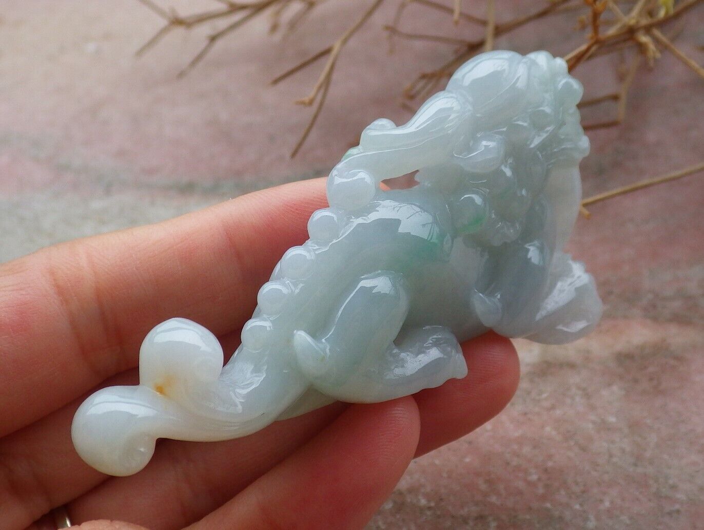 Certified Green Yellow 100% Burma Natural A Jade jadeite Display Dragon Pi Xiu Money Coin 风水貔貅 517740 ** Include woodstand ** TN