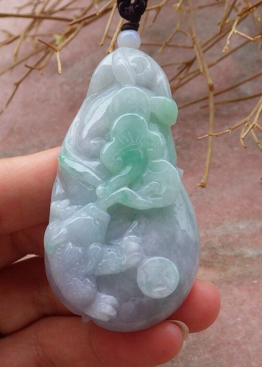 Certified Green Pale Lavender 100% Burma Natural A Jade jadeite Pendant Frog Toad Lotus Flower Ruyi Money Coin Leaf Necklace 招财蟾 517750 TN