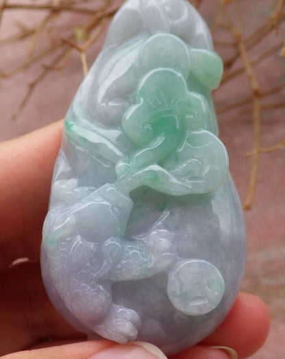 Certified Green Pale Lavender 100% Burma Natural A Jade jadeite Pendant Frog Toad Lotus Flower Ruyi Money Coin Leaf Necklace 招财蟾 517750 TN