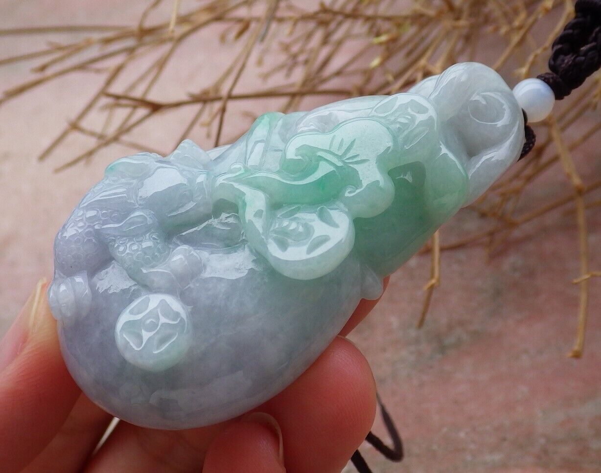 Certified Green Pale Lavender 100% Burma Natural A Jade jadeite Pendant Frog Toad Lotus Flower Ruyi Money Coin Leaf Necklace 招财蟾 517750 TN
