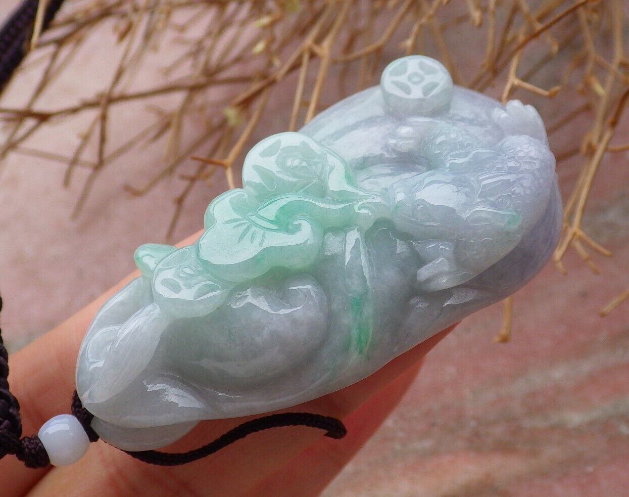 Certified Green Pale Lavender 100% Burma Natural A Jade jadeite Pendant Frog Toad Lotus Flower Ruyi Money Coin Leaf Necklace 招财蟾 517750 TN