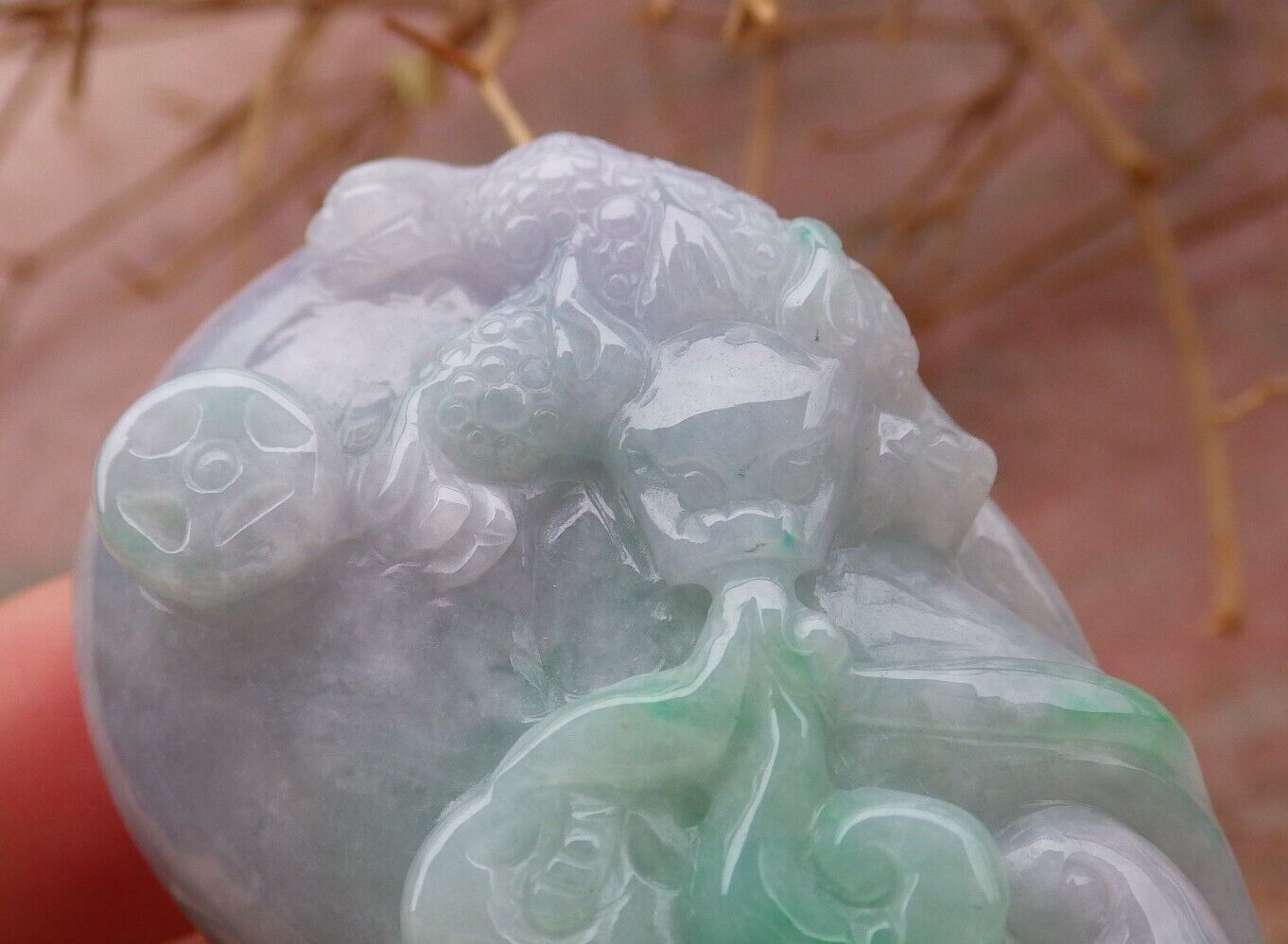 Certified Green Pale Lavender 100% Burma Natural A Jade jadeite Pendant Frog Toad Lotus Flower Ruyi Money Coin Leaf Necklace 招财蟾 517750 TN