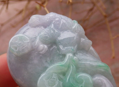 Certified Green Pale Lavender 100% Burma Natural A Jade jadeite Pendant Frog Toad Lotus Flower Ruyi Money Coin Leaf Necklace 招财蟾 517750 TN