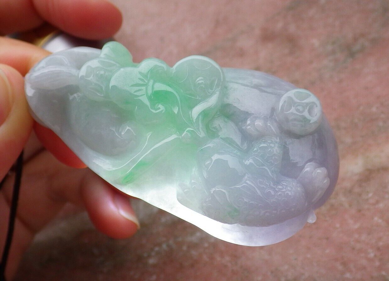 Certified Green Pale Lavender 100% Burma Natural A Jade jadeite Pendant Frog Toad Lotus Flower Ruyi Money Coin Leaf Necklace 招财蟾 517750 TN