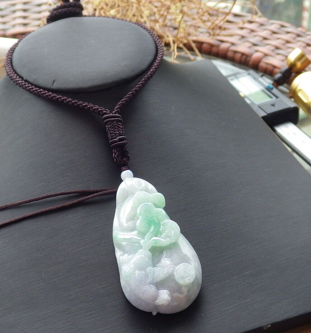 Certified Green Pale Lavender 100% Burma Natural A Jade jadeite Pendant Frog Toad Lotus Flower Ruyi Money Coin Leaf Necklace 招财蟾 517750 TN