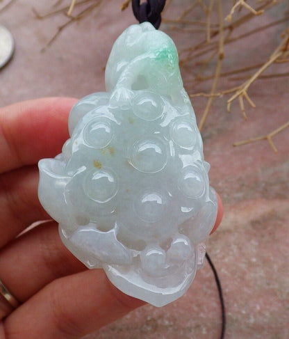 Certified Icy Green 100% Natural A Jade jadeite Pendant Frog Toad Lotus Flower Necklace 招财蟾 517851 TN