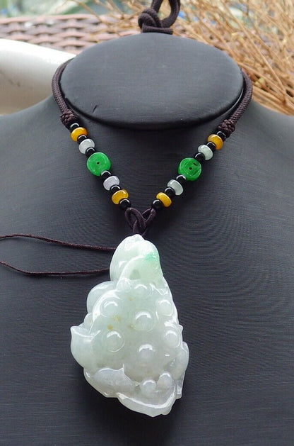 Certified Icy Green 100% Natural A Jade jadeite Pendant Frog Toad Lotus Flower Necklace 招财蟾 517851 TN