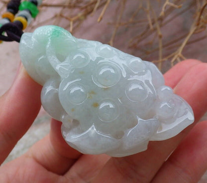 Certified Icy Green 100% Natural A Jade jadeite Pendant Frog Toad Lotus Flower Necklace 招财蟾 517851 TN