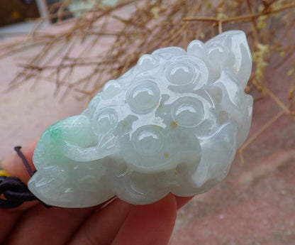 Certified Icy Green 100% Natural A Jade jadeite Pendant Frog Toad Lotus Flower Necklace 招财蟾 517851 TN