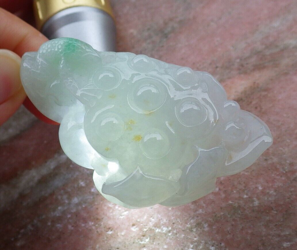 Certified Icy Green 100% Natural A Jade jadeite Pendant Frog Toad Lotus Flower Necklace 招财蟾 517851 TN