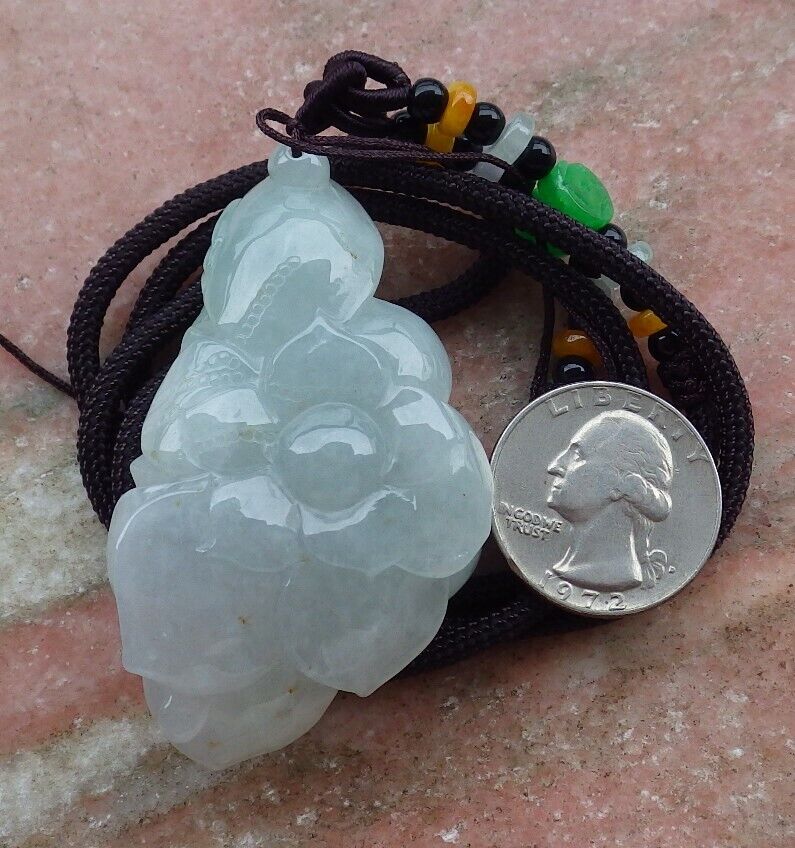 Certified Icy Green 100% Natural A Jade jadeite Pendant Frog Toad Lotus Flower Necklace 招财蟾 517851 TN