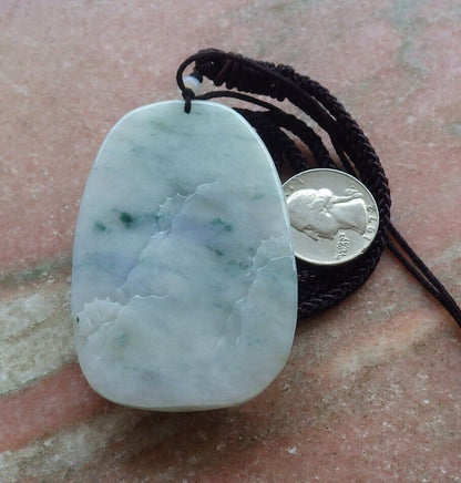 Certified Green Yellow Pale Lavender 100% Natural A Jade jadeite Landscape painting Tree Necklace 山水画 517936 TN