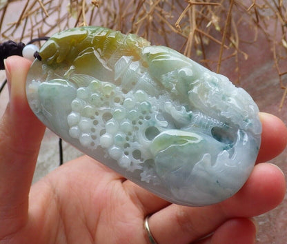 Certified Green Yellow Pale Lavender 100% Burma Natural A Jade jadeite Landscape painting Tree Necklace 山水画 518020 TN