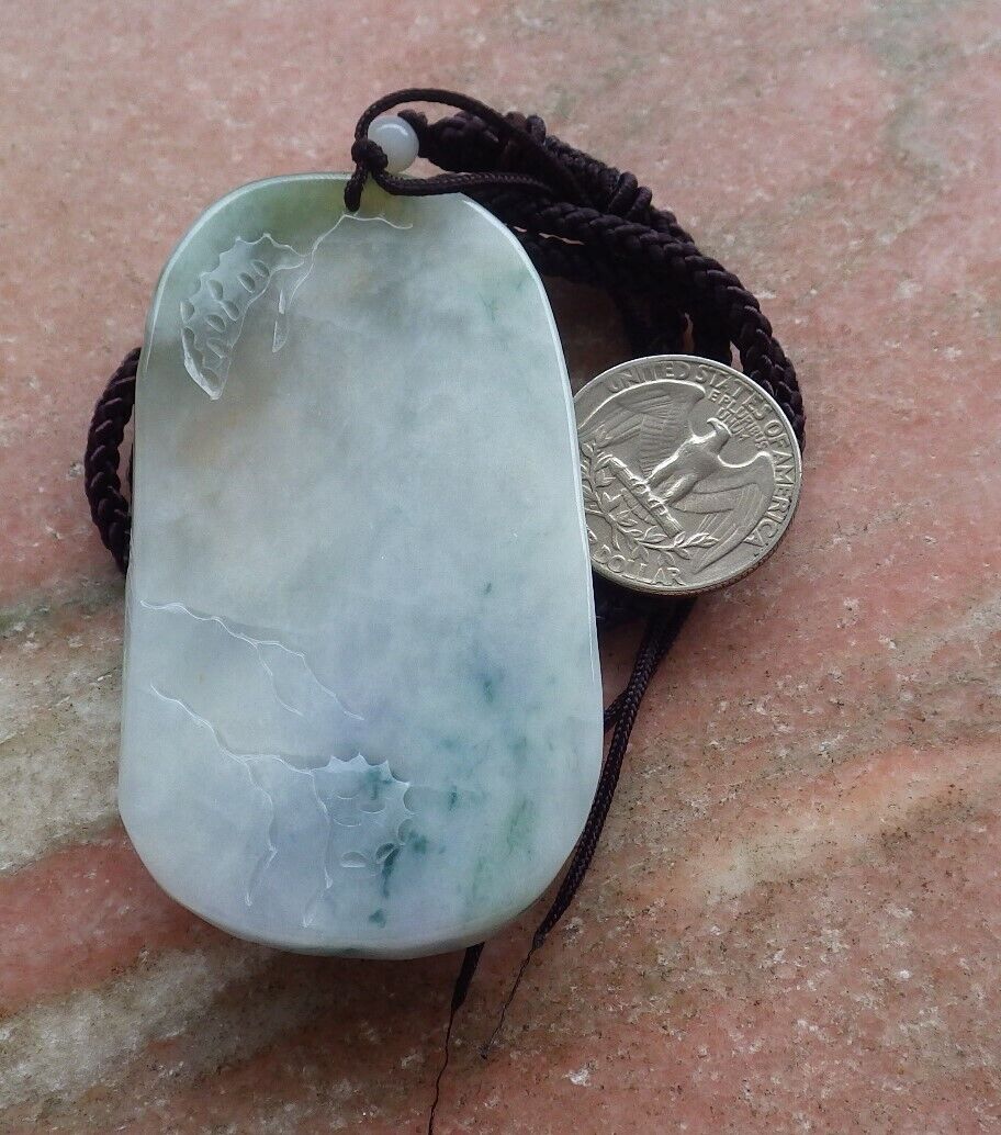 Certified Green Yellow Pale Lavender 100% Burma Natural A Jade jadeite Landscape painting Tree Necklace 山水画 518020 TN