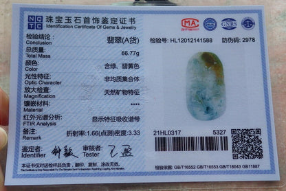 Certified Green Yellow Pale Lavender 100% Burma Natural A Jade jadeite Landscape painting Tree Necklace 山水画 518020 TN