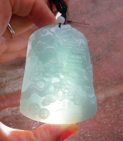 Certified Green Pale Lavender 100% Natural A Jade jadeite Landscape painting Tree Necklace Necklace 山水画 518399 TN