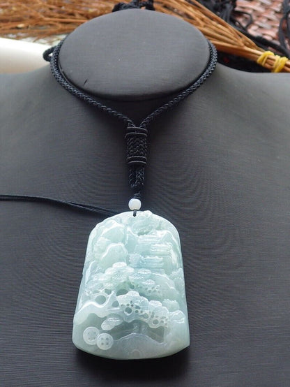 Certified Green Pale Lavender 100% Natural A Jade jadeite Landscape painting Tree Necklace Necklace 山水画 518399 TN