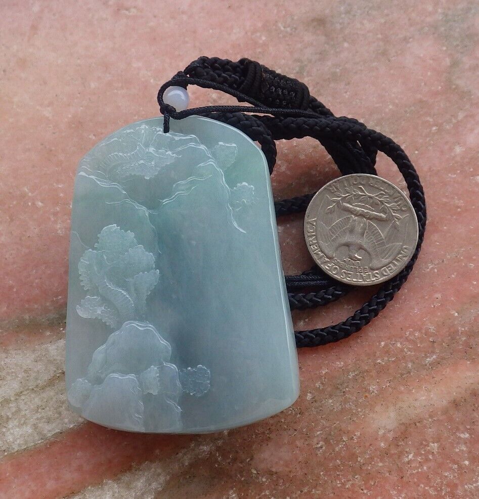 Certified Green Pale Lavender 100% Natural A Jade jadeite Landscape painting Tree Necklace Necklace 山水画 518399 TN