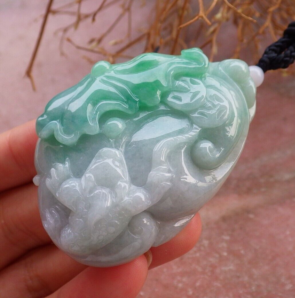 Certified Green 100% Burma Natural A Jade jadeite Pendant Frog Toad Lotus Flower Leaf Coin Necklace 招财蟾 518474 TN