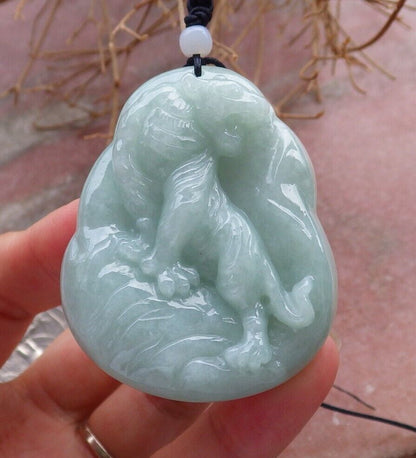 Certified Green 100% Burma Natural A Jade jadeite pendant Tiger Necklace 虎虎生威 518566 TN