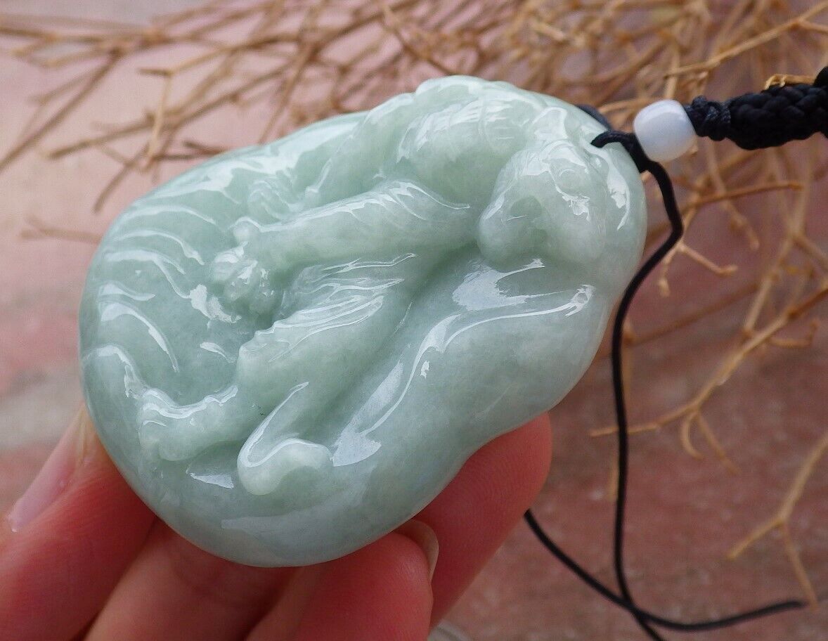 Certified Green 100% Burma Natural A Jade jadeite pendant Tiger Necklace 虎虎生威 518566 TN