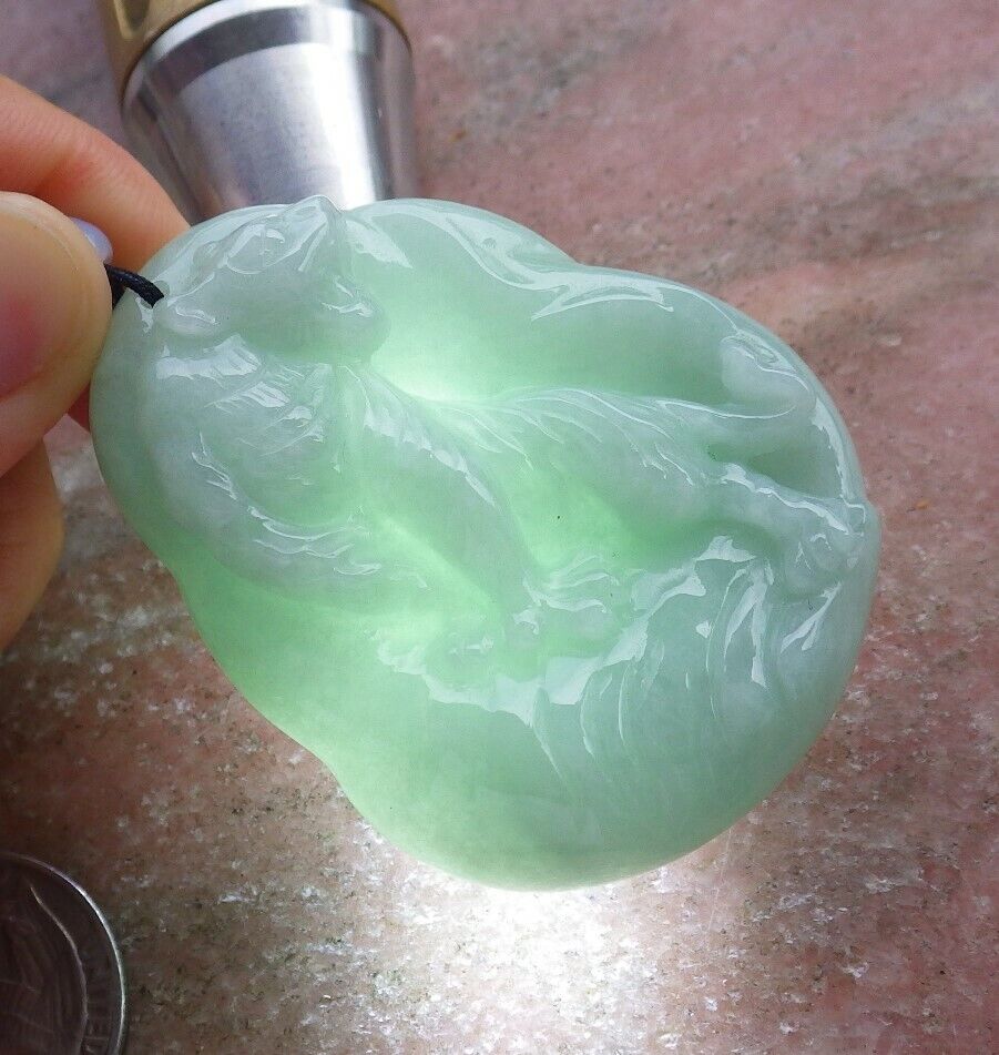 Certified Green 100% Burma Natural A Jade jadeite pendant Tiger Necklace 虎虎生威 518566 TN
